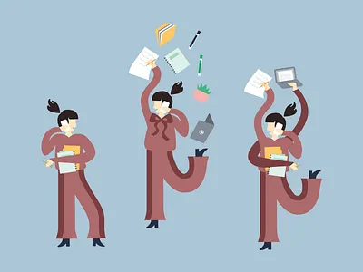 Businesswoman—Character Explorations busy graphic design illustration vector working working woman