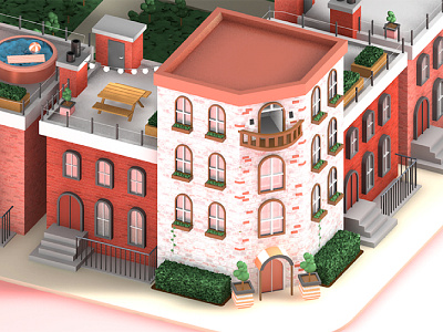 3d Town 3d brick building c4d house new residential street town