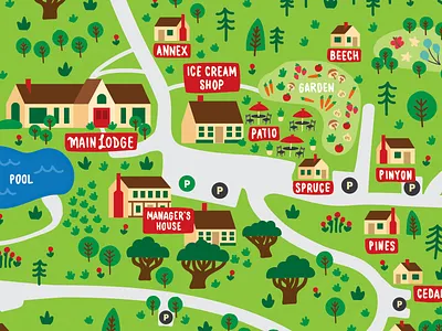 The Opinicon Site Map cottage garden illustration lodge map navigation patio resort summer trees