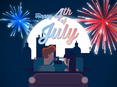 Fourth of July 4th cityscape fireworks fourth of july illustration illustrator independence day moon