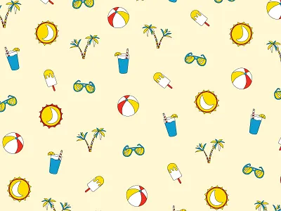 First Day Of Summer ball drink flat glasses illustration pattern primary colors summer sun trees vector