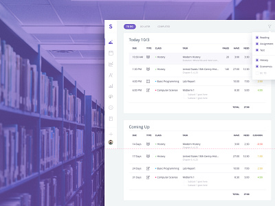 School Work clean design icons list nav purple school tables ui