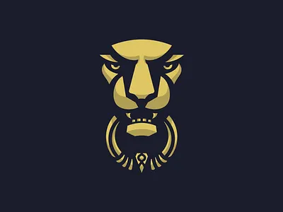 Lion Door Knocker animal black door face gold icon illustration lion logo metal shadow simple