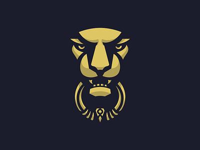 Lion Door Knocker animal black door face gold icon illustration lion logo metal shadow simple