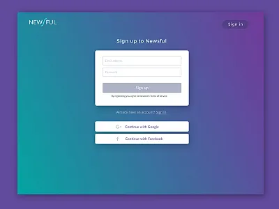 Signup page - Newsful Web App financial sign in sign up signup web app