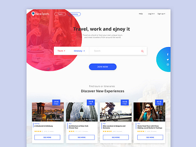 HereSport Online Hospitality Services Homapage homepage hospitality itinerary journey landing page rentals tours travel travellers ui ux web app