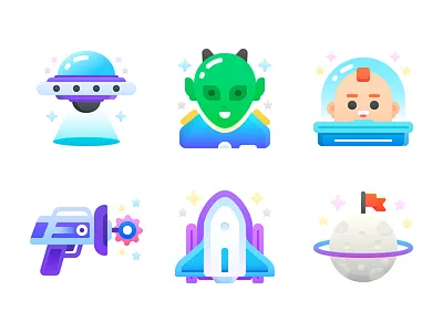 Space Flat Icons alien blaster cosmonaut flat icon planet shuttle ufo