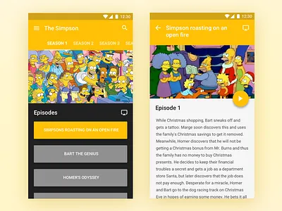 Tv Show App android app concept daily ui flat material series show simpson streaming tv ui