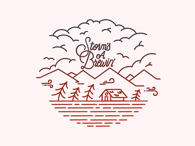 Storm's a Brewin' illustration lettering line art lines mountains nature storm vector