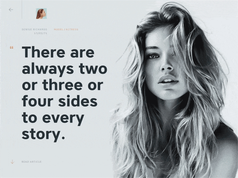 Actress Profile UI animation article clean design desktop gif minimal portrait quote typography ui