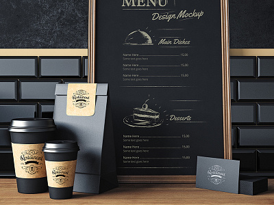 Restaurant elements mock up design Free Psd blackboard business cafe card coffee design menu mockup restaurant template