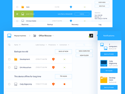 Backup System backup dashboard restore tablet ui