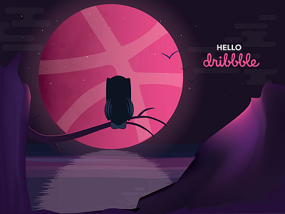 Night owl clouds debut dribbble illustration moon night owl planet sea