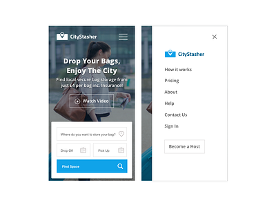 Citystasher Home UI design home interface location luggage search storage ui ux web website