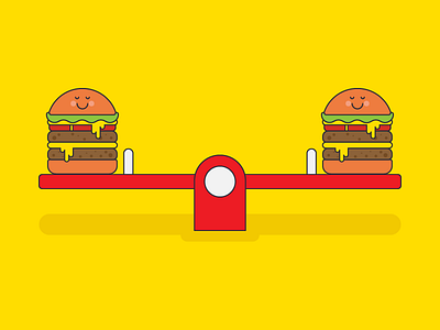A well-balanced diet... balance burger character cheese diet eat food hamburger hungry illustration see saw vector