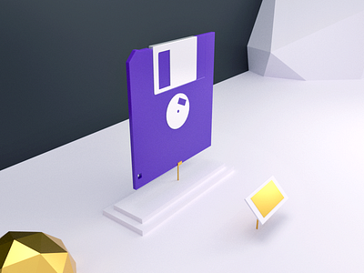 💾 💜 3d blender floppy disk gold isometric minimal museum