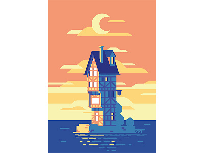 Island #1 - Rouen house illustration island old poster