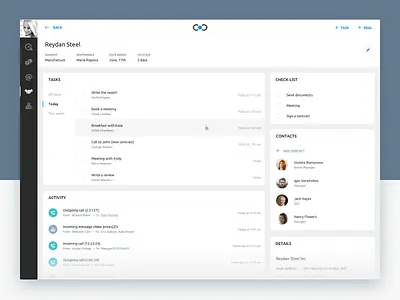 Dashboard: Tasks, Contacts, Activity (WIP) crm dashboard layout platform ui ux web