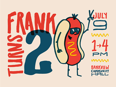 Frank Turns 2 birthday party character hot dog illustration kids overprint