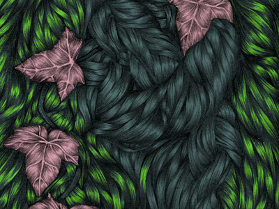 Ivy in progress blue braids digital colour graphite green hair ivy leaves nature pencil pink vine