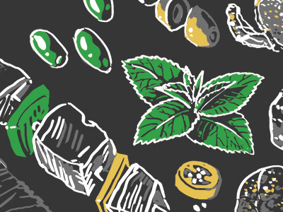 Kabob mural sketch drawing food illustration mint olive pepper