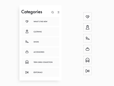 categories of P&B accessory app categories clothing girl graphic icons layout shoe typography ui