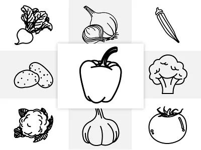 Vegetable Outline bell pepper capsicum broccoli gumbo ladies finger icon vegetable