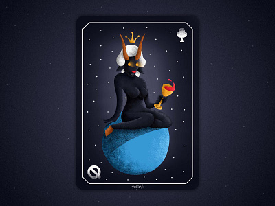 Playing card: Goat Queen astral card crown goat illustration mystic planet playing queen space star wine