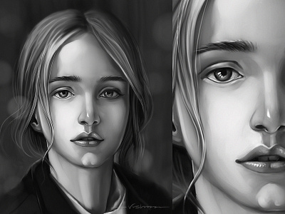 Face study art digital face girl illustration painting photoshop black white portrait