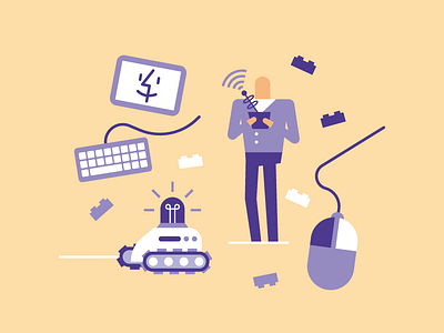 Tech Guy bricks character finder flat idea illustration learning lego robot spot tech wifi