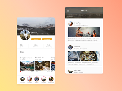 Traveller Blog App app application clean design ios network profile travel travelling ui ux