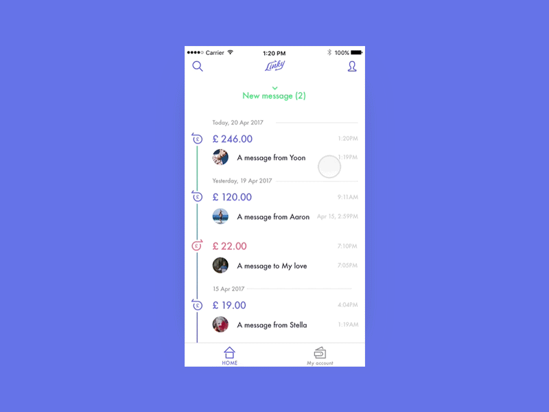 Linky home animation fintech gif ios mobile motion principle prototype ui ux