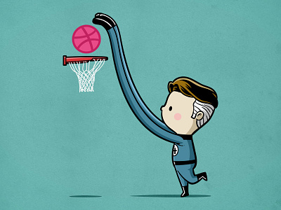 Sporty Mr Fantastic - Basketball basketball comic debuts dribbble fantastic four nba parody sport sporty buddy