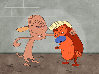 A couple of guys. cartoon illustration putin ren stimpy trump