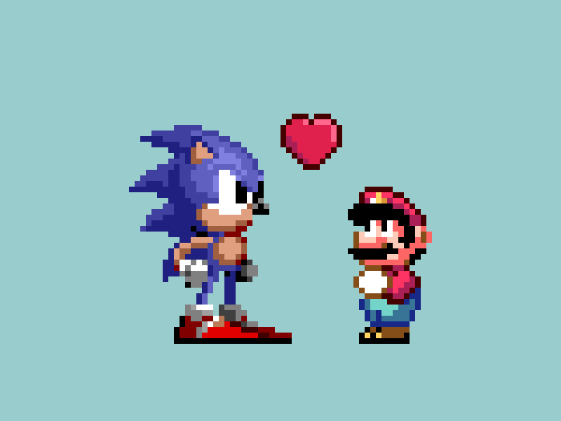 Mario Loves Sonic 16bit 16bit 8bit 8bitart mario pixel pixelart retro snes sonic supermario