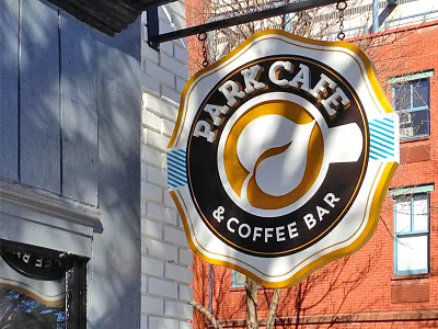 Park Cafe Final Signage badge cafe coffee environmental identity logo signage