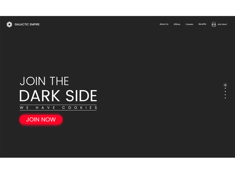 Galactic Empire recruitment page (Daily UI challenge) 003 dailyui dark darth vader home page landing page star wars