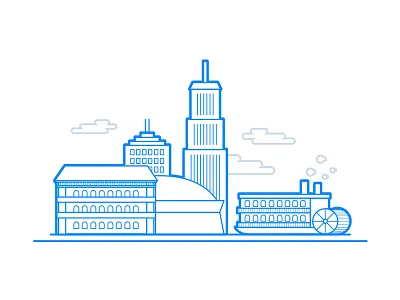 New Orleans building city dome flat illustration line drawing new orleans riverboat simple skyline vector