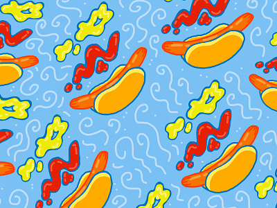 Hot Dog Action american food ballpark dodger dog drawing food foodie hot dog illustration illustrator ketchup pattern summer time