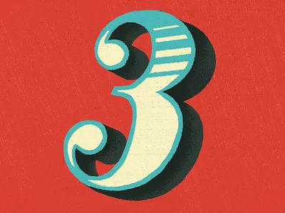 Three 3 grunge illustration number signpaint texture