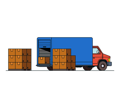 Delivery boxes car illustration lines truck vector