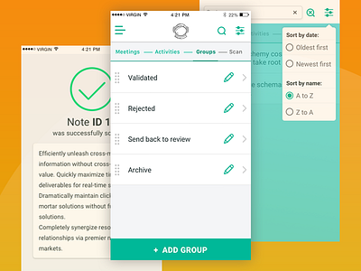 Meeting Scanner app app edit ios list login meeting mobile note scan sort teal