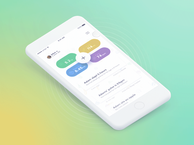 Babytrack app - adding UI animation baby care child children flat health hire ios kid latvia principle