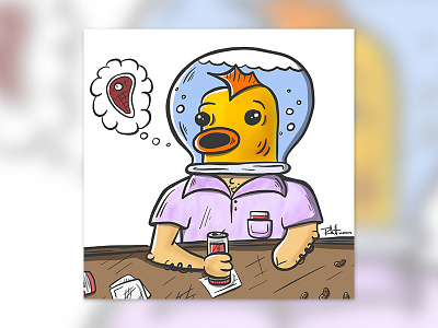 Surf and Turf animal bar cartoon character design fish humor illustration scifi steak weird