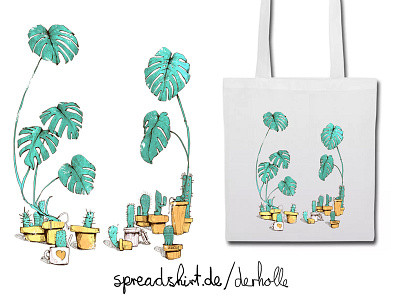 Monstera deko derholle kaktus monstera pflanzen spreadshirt tasche tshirt