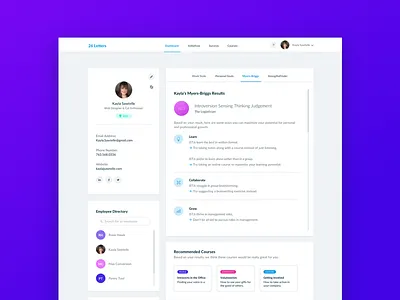 WIP Personal Dashboard dashboard diversity employees hr myers briggs personality profile ui