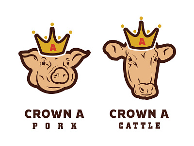 Crown A Mascots cattle cow crown pig pork thick lines vector