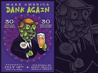 Make America Dank Again / Poster beer event hop illustration poster trump