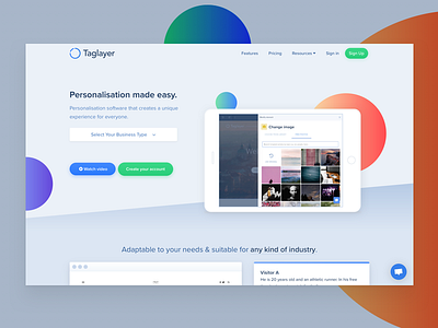 Taglayer Website Redesign - First Iteration gradient ipad landing page product saas startup website