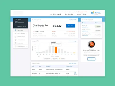 Updated Dashboard bill pay bills dash dashboard portal utility web app